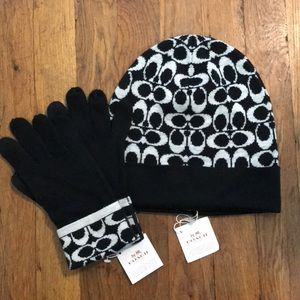 Coach Knit Hat and Gloves Set